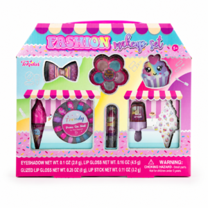 Verpakking van kinder make-up set met kleurrijke schmink