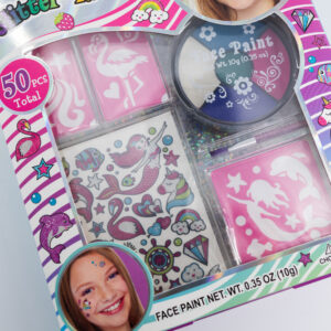 Verpakking van 50-delige schmink- en glittertattoo-set