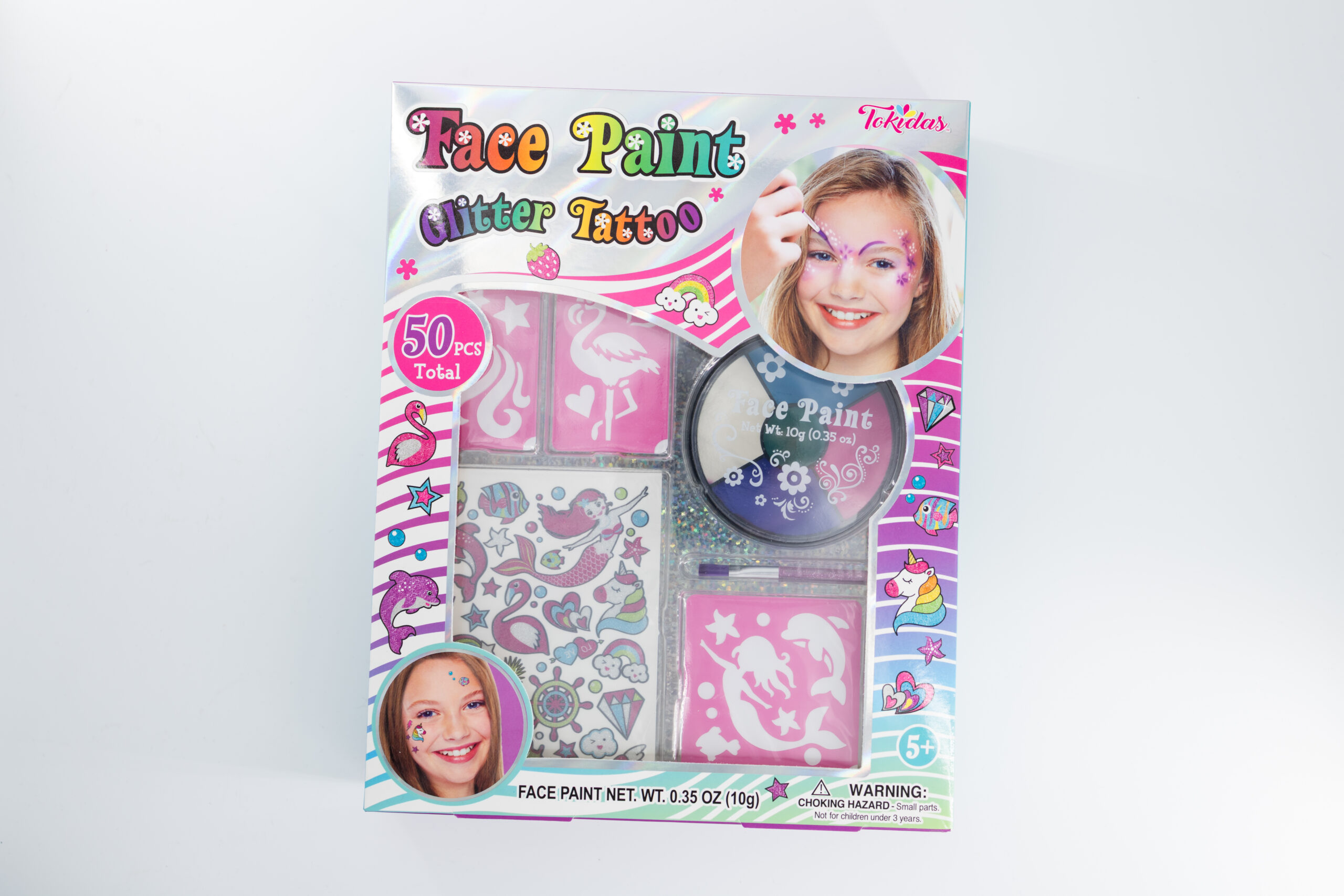 Schmink- en glittertattoo-set met sjablonen en accessoires